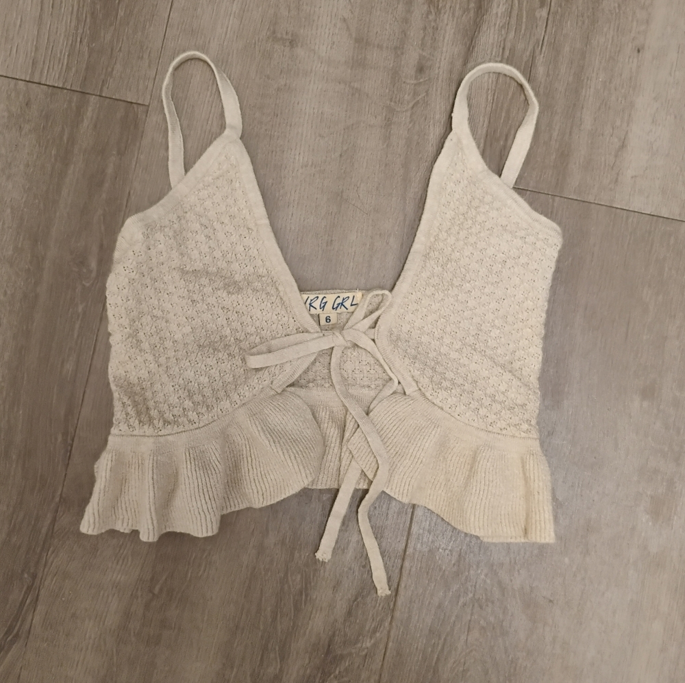 VRG GRL Knit Front Tie Crop Top Camisole Sz 6